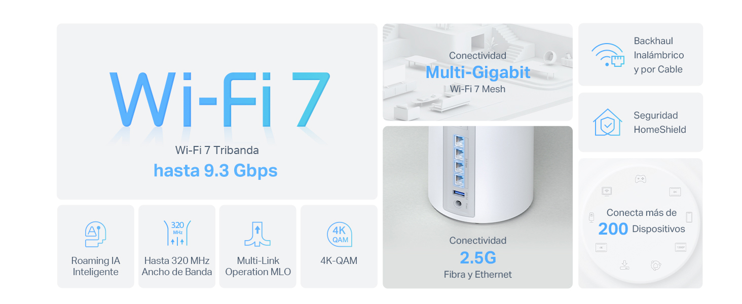 Deco BE65 (1 Pack) - Sistema Wi-Fi 7 Mesh BE9300 de Triple Banda con 4 Puertos 2.5 Gbps