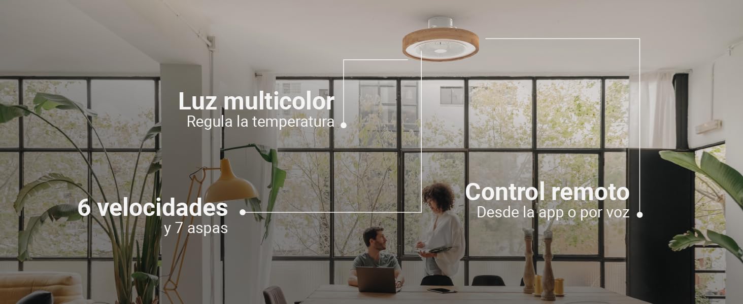 ventilador techo madera blanco barato oferta grande cecotec create luz mando silencioso aspas