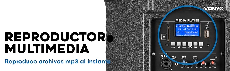 Altavoz con reproductor multimedia MP3 por USB o Tarjeta SD