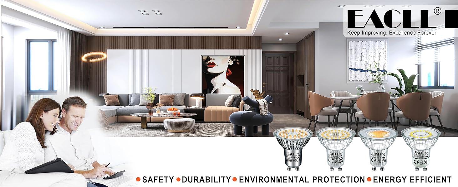 EACLL Bombillas LED GU10, iluminación sin parpadeo, Foco de Haz Ancho de 120 °, lámpara LED CA 230V