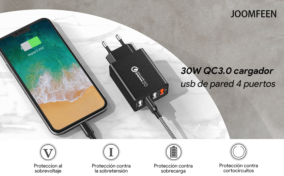 30W QC3.0 cargador USB de pared 4 puertos
