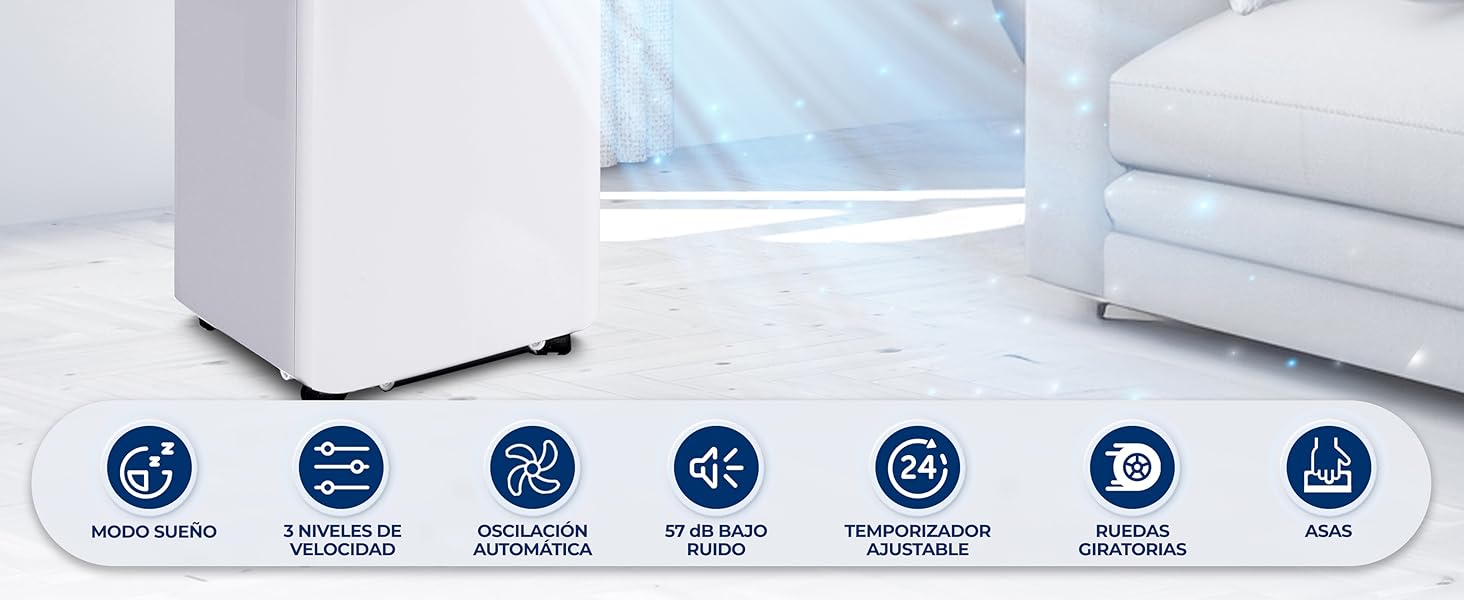 Aire Acondicionado Portátil Móvil Calefactor Silencioso Deshumidificador, Ventilador Escape Ventana