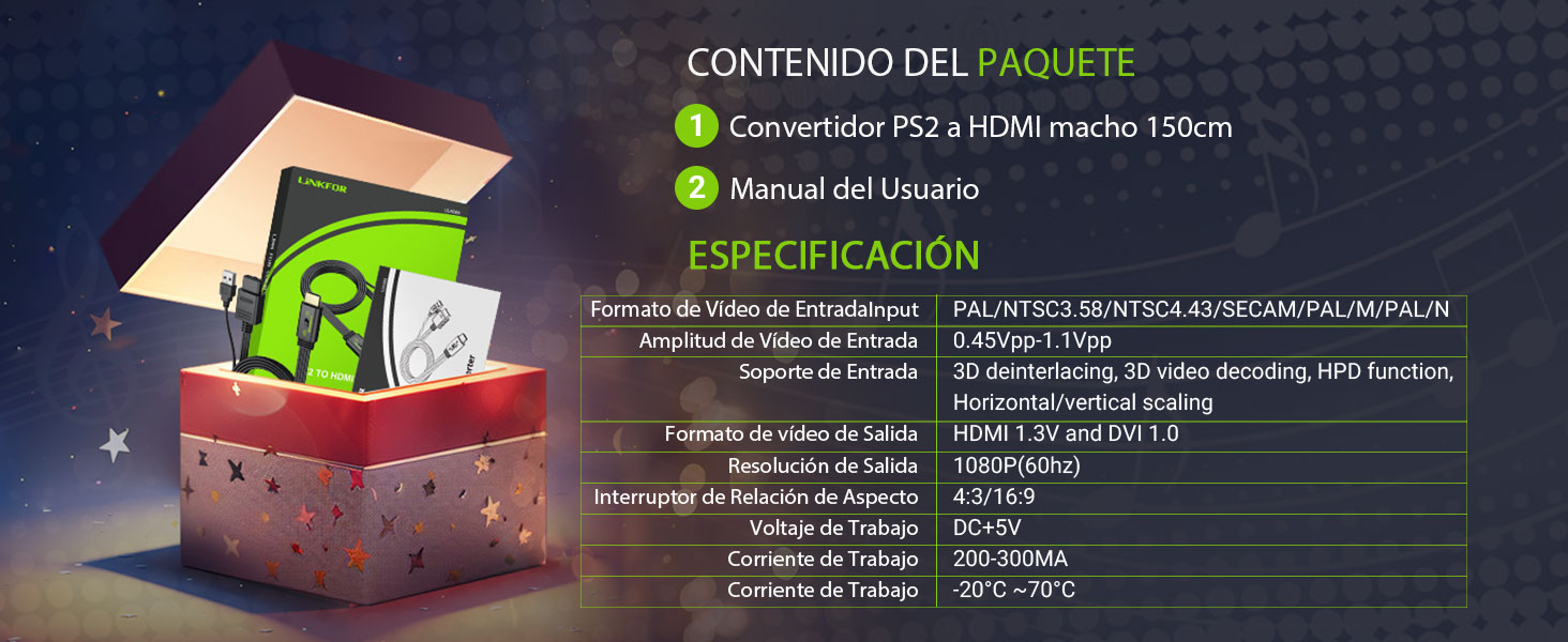 Convertidor PS2 a HDMI macho 150cm