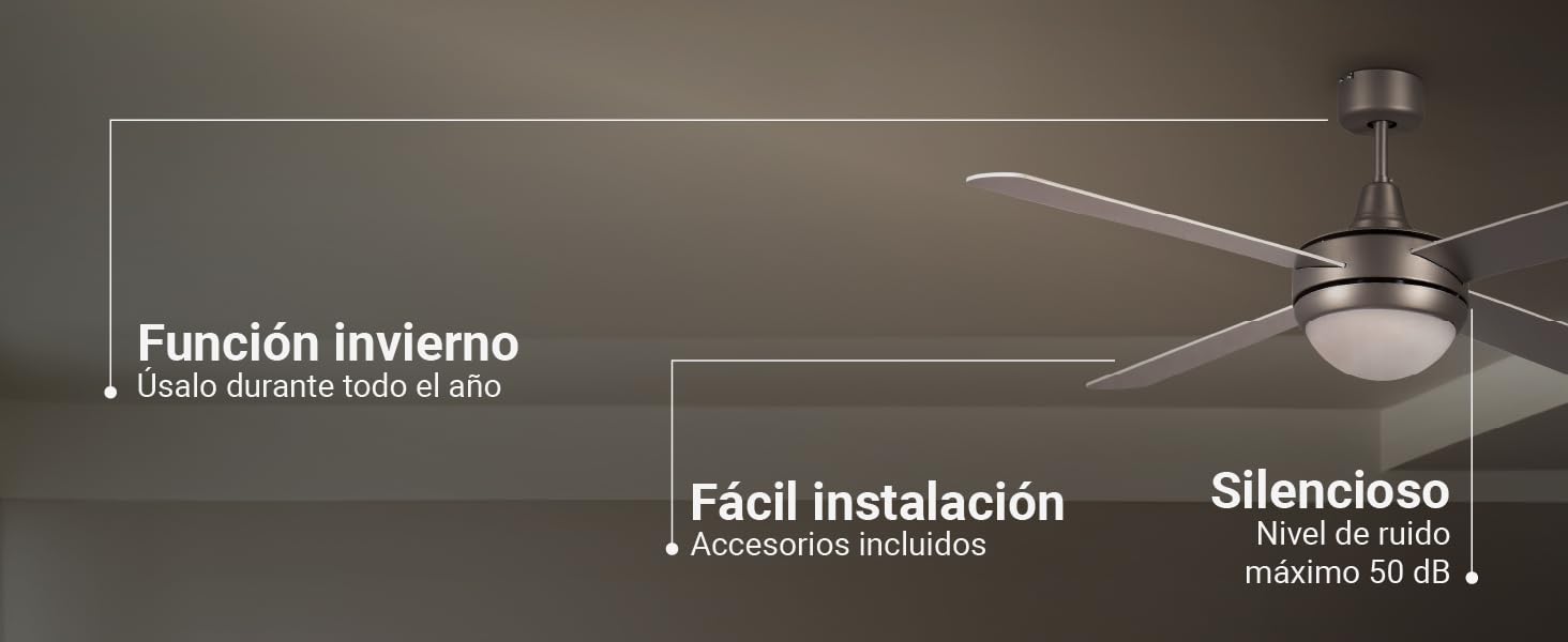 ventilador de techo con aspas, aspas reversibles, ventilador con mando a distancia, temporizador