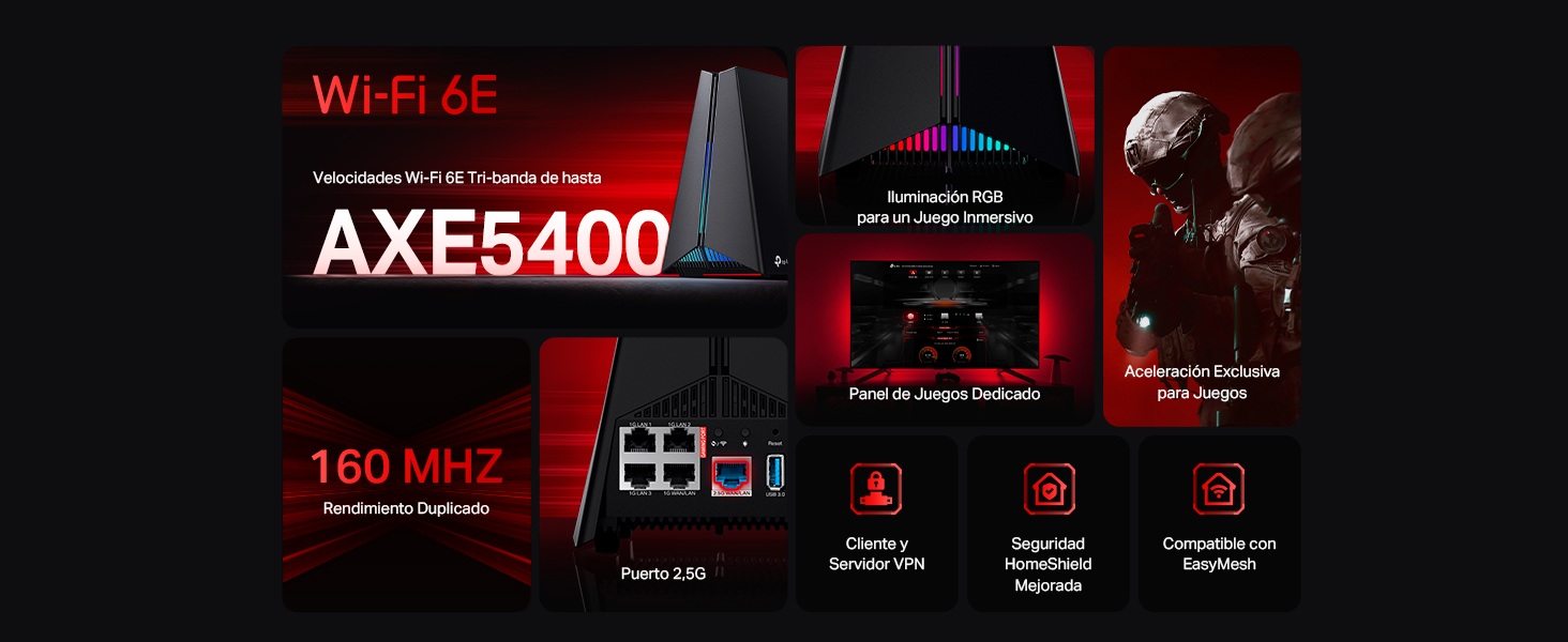 Archer GXE75 - Nuevo Router Gaming Wi-Fi 6E AXE5400 de Triple Banda
