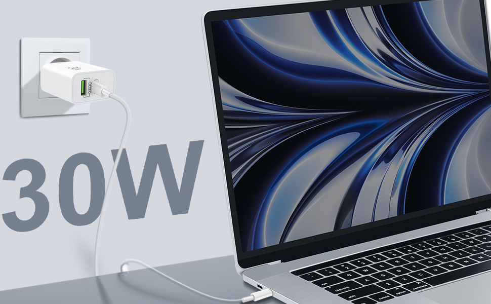 Adaptador Corriente 2 Puertos con Cable USB-C a Lightning
