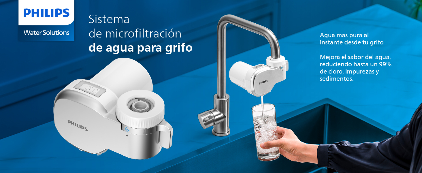 Philips ON-Tap microfiltración elimina impurezas, cloro, sedimentos