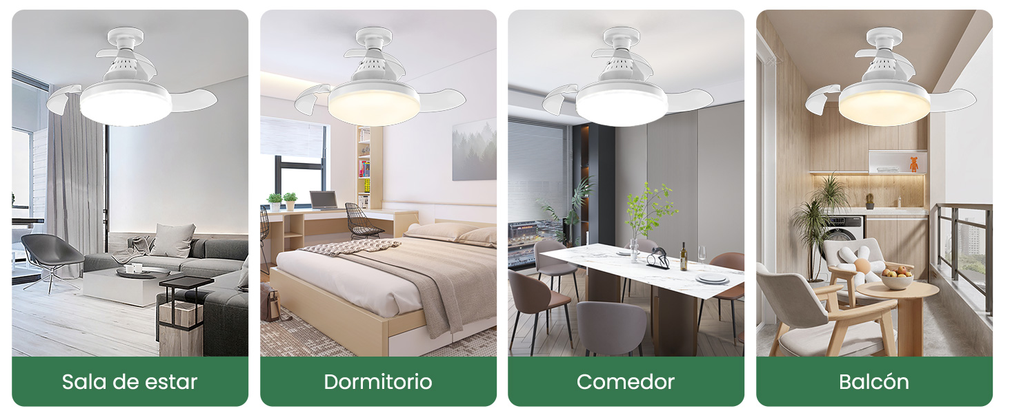 Escaparate de diseño interior de cuatro paneles con habitaciones minimalistas que incluyen una sala de estar, un dormitorio, un comedor y un baño, todas con una decoración e iluminación blancas modernas.