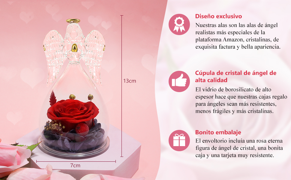 Sunia Rosa Eterna Angel Dia de la Madre Regalo Mama, Flores Preservadas en Angels Figurines