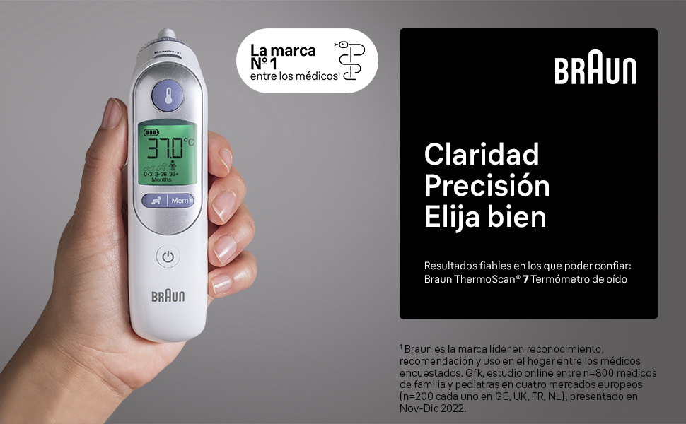 Termómetro; oído; Braun; ThermoScan; Age Precision; pantalla codificada por colores; fiebre;