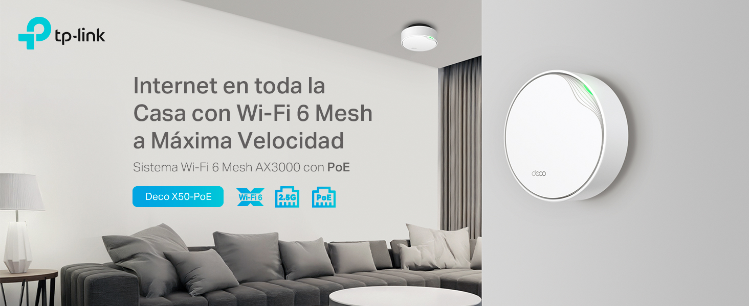 Deco X50-PoE - Sistema Wi-Fi 6 Mesh AI AX3000 con PoE, Compacto, Color Blanco