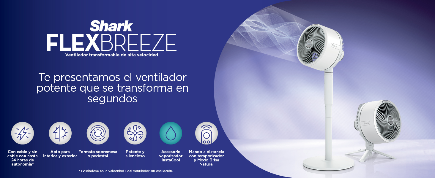 Shark FlexBreeze Ventilador de alta velocidad, híbrido con cable y sin cable, interior y exterior