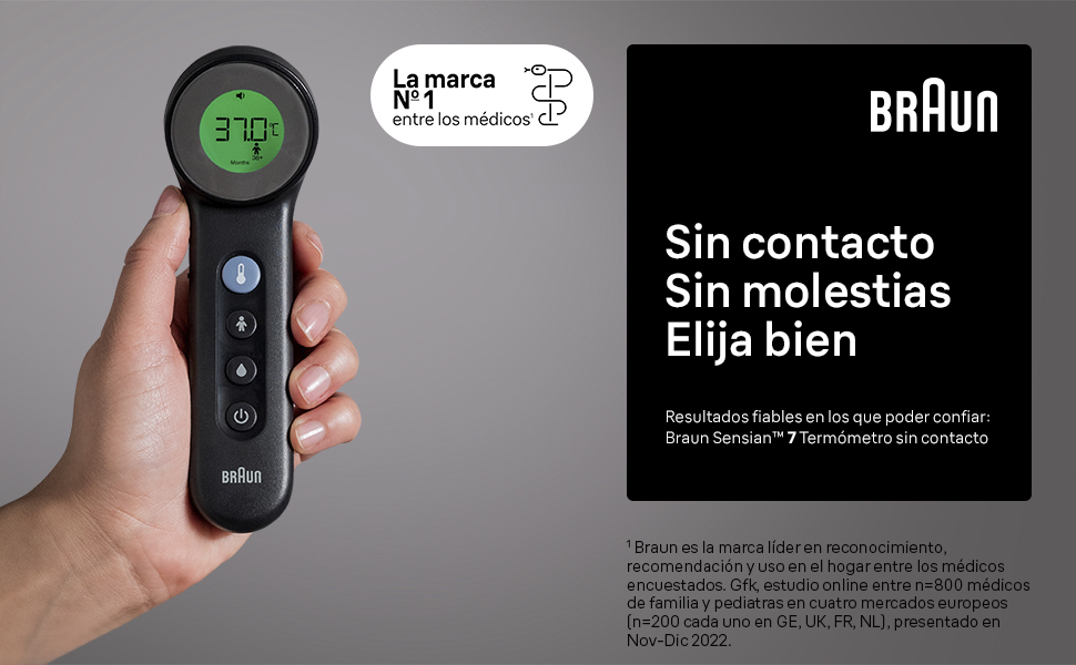 termómetro de frente; termómetro sin contacto y contacto; Fiebre; Braun; BNT400B