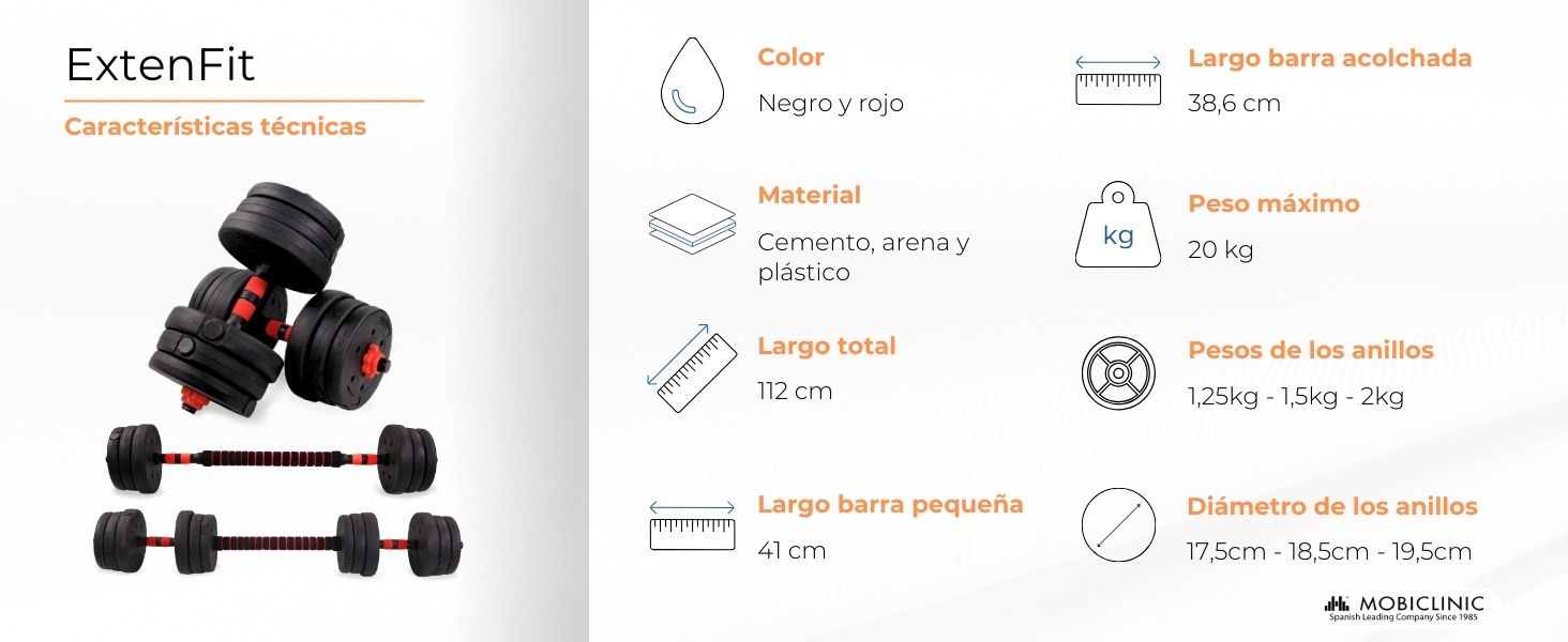 Mancuernas ajustables con barra 2 en 1