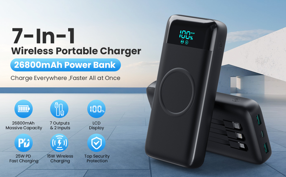 Power Bank Inalámbrico Batería Externa Carga Rápida Powerbank Cargador Portátil
