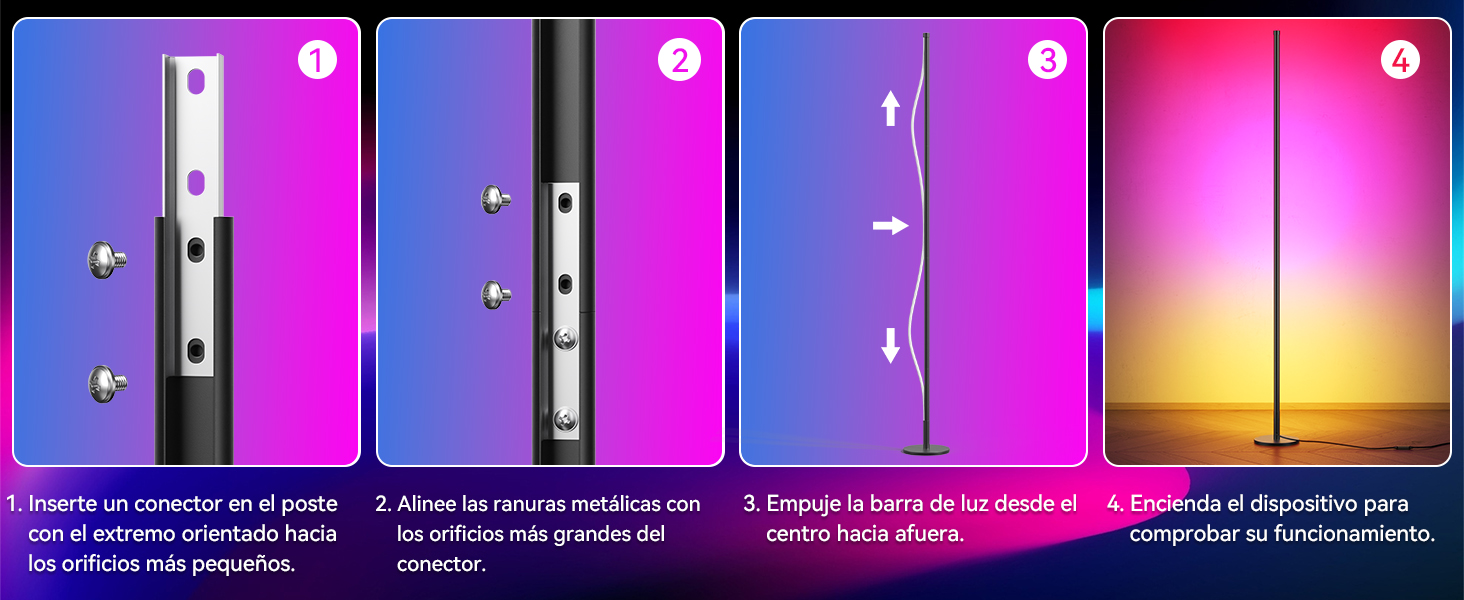 Serie de paneles de instrucciones técnicas o cronología con imágenes de puestas de sol y siluetas de figuras, dispuestos en una secuencia horizontal con escalones numerados.
