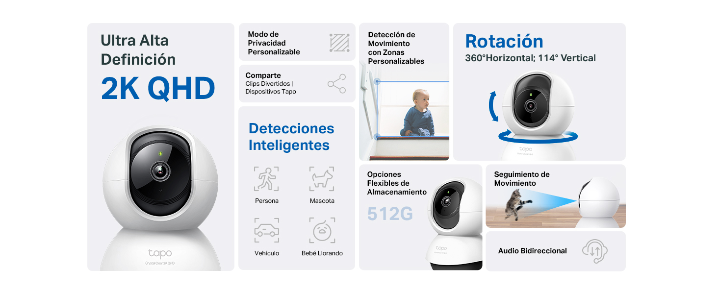 Tapo C220 - Cámara de Vigilancia Wi-Fi Inteligente Rotatoria 2K