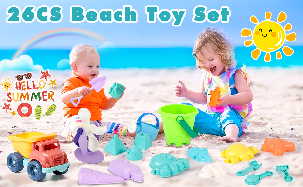 26 Piezas Juguetes de Playa, Juegos con Cubo, Palas, Rastrillo y Bolsa de Malla