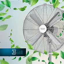 ventilador de pie vertical suelo madera 50 W 16 pulgadas 3 velocidades oscilación silencioso 4 aspas