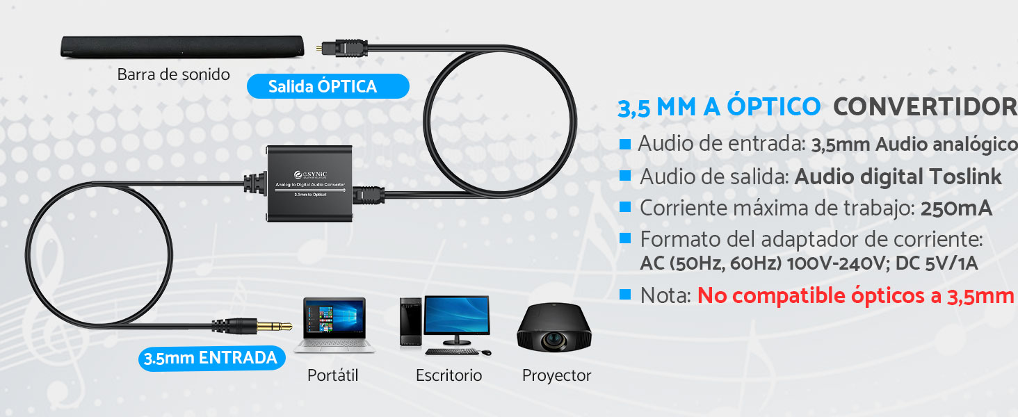 3.5mm a optico convertidor
