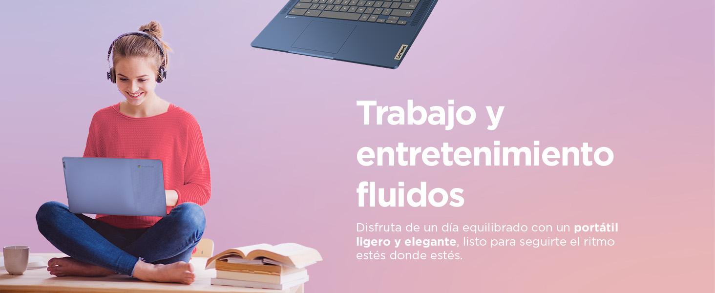 Lenovo IdeaPad Slim 3 Chromebook Gen 8 Imagen frontal usuaria sentada escribiendo