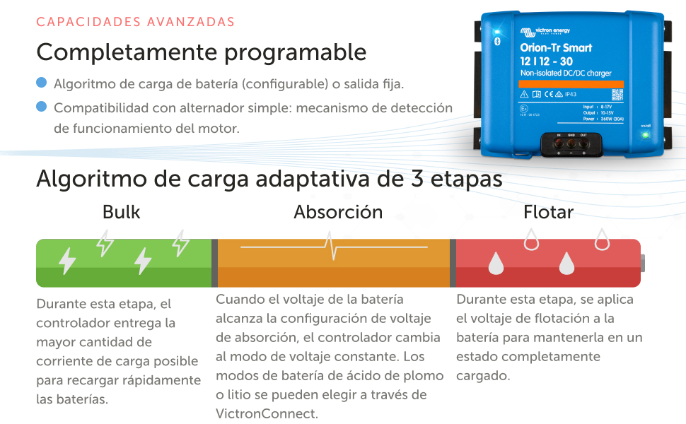 Orion-Tr Smart 12/12-Voltios 30 amperios 360-Vatios Cargador CC/CC No Aislado (Bluetooth) 5