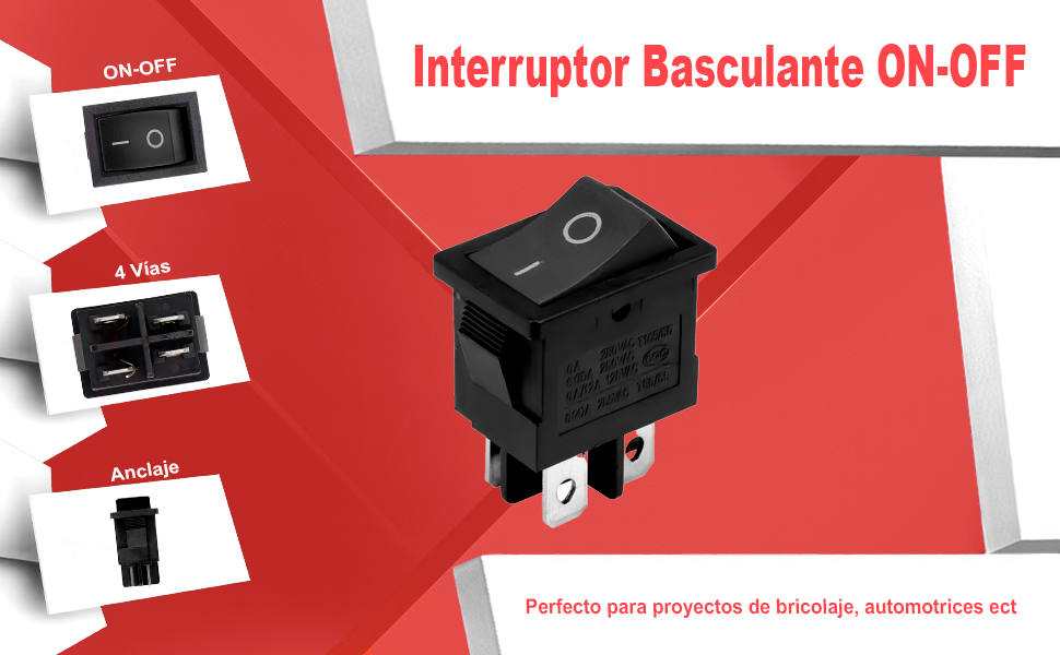Interruptor Basculante ON-OFF 4 Vías 6 A Negro