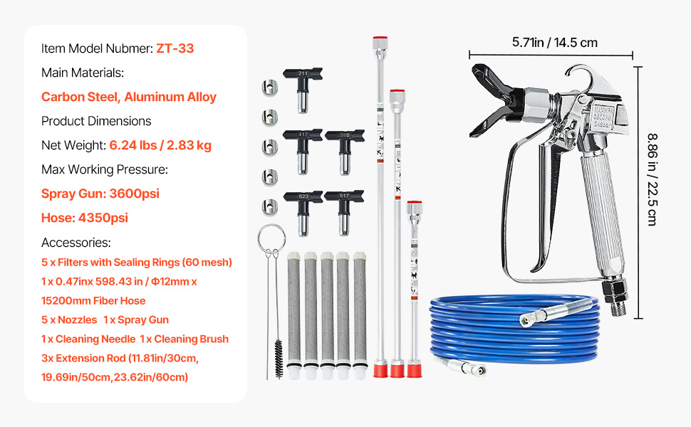 Kit de Pistola Pulverizadora Sin Aire con Junta Giratoria con Filtros