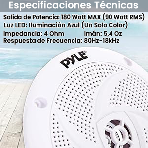 Altavoces Marinos Estereo, Exterior, Resistentes Agua Intemperie Luces LED, 180V, Un par