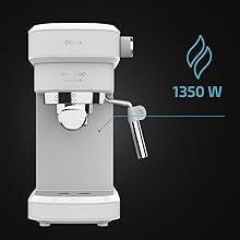 cafetera blanca con 1350 w de potencia