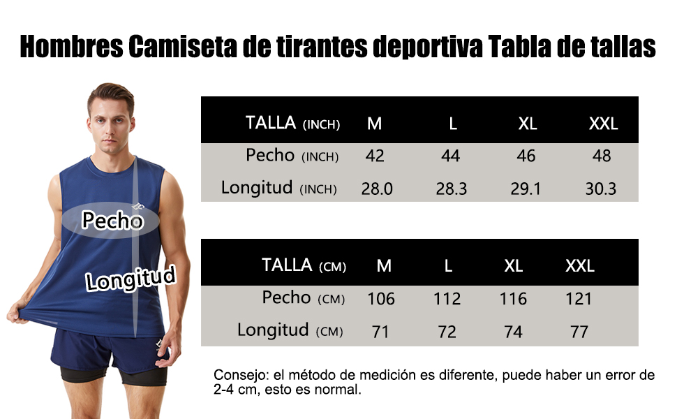 Hombres Camiseta de tirantes deportiva Tabla de tallas