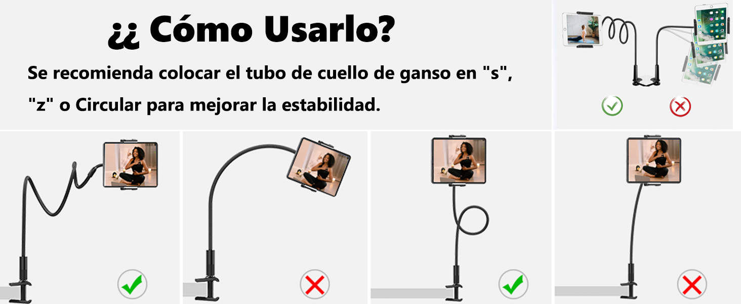 Zoeley Soporte Tablet, Soporte para Teléfono Móvil Multiángulo Flexible con Cuello de Cisne Brazo