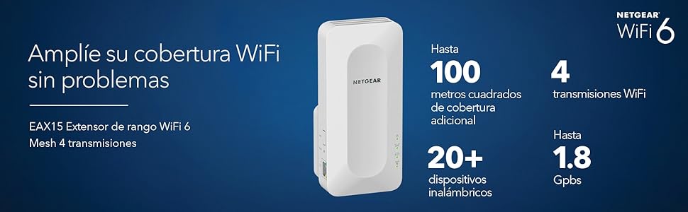 EAX15; repetidor; extensor de rango; amplificador; Netgear; WiFi 6; Mesh
