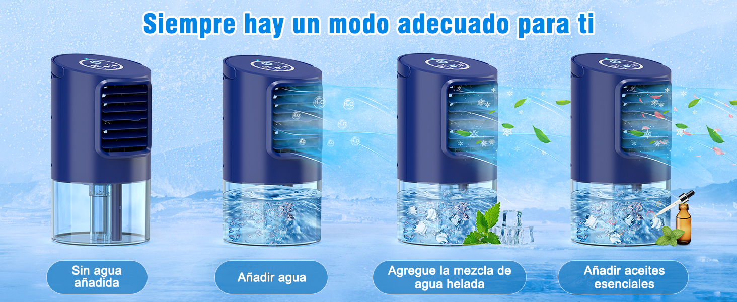 Aire acondicionado portátil 5 en 1 azul con refrigeración, ventilador y humidificador