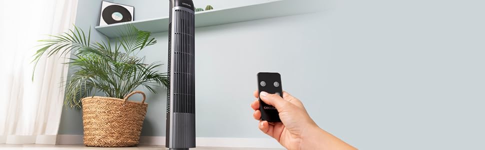 Ventilador torre, potencia, ventilador con motor cobre, 3 velocidades, oscilación, indicador led