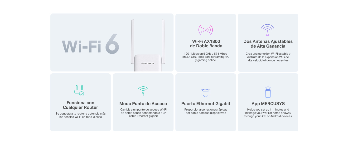Extensor de red Wi-Fi 6 Mercusys ME70X