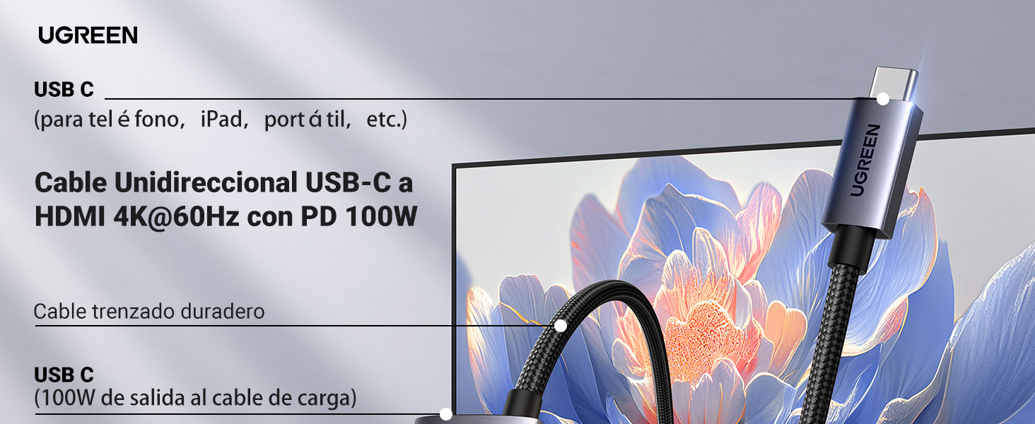 UGREEN USB C a HDMI Cable 100W PD 4k