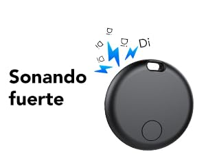 El texto dice «Sonando» y «fuerte». Ilustración sencilla de un icono de un dispositivo circular con interfaz de botones.