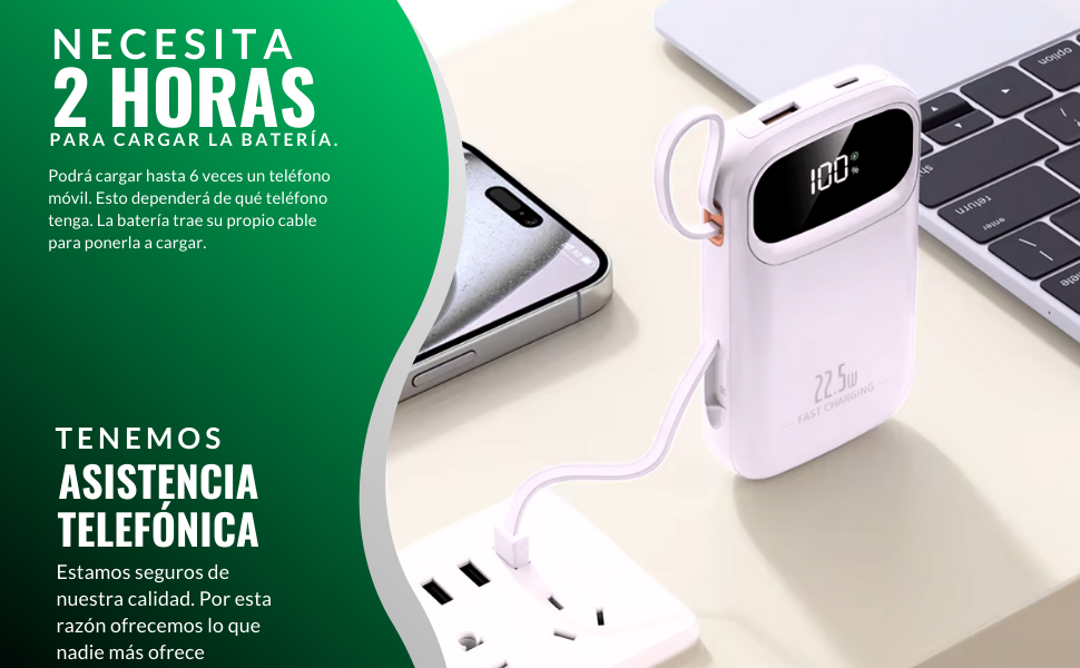 Bateria externa carga rapida con 20000 mah, power bank portatil con cargador usb c w iphone