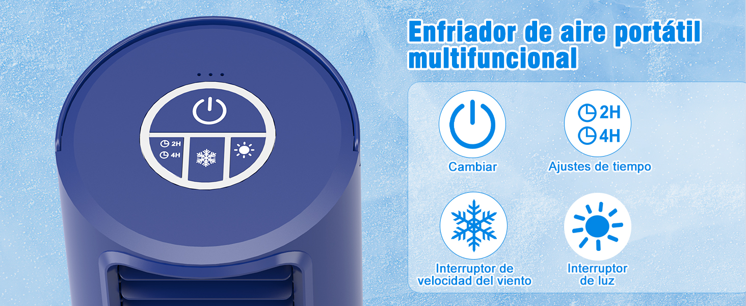Aire acondicionado portátil 5 en 1 azul con refrigeración, ventilador y humidificador
