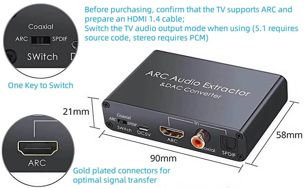 Extractor de Audio Compacto con Amplificador para Auriculares