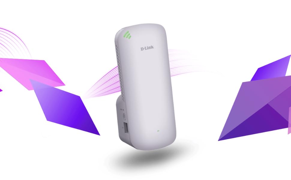 DAP-X1860 AX1800 Mesh Wi-Fi 6 Range Extender with purple wave lines.