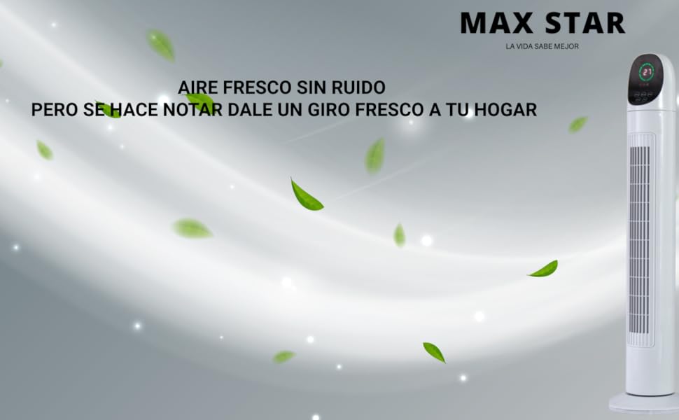Max Star - Ventilador de Torre Silencioso 86 cm con Pantalla LED, Temporizador Digital