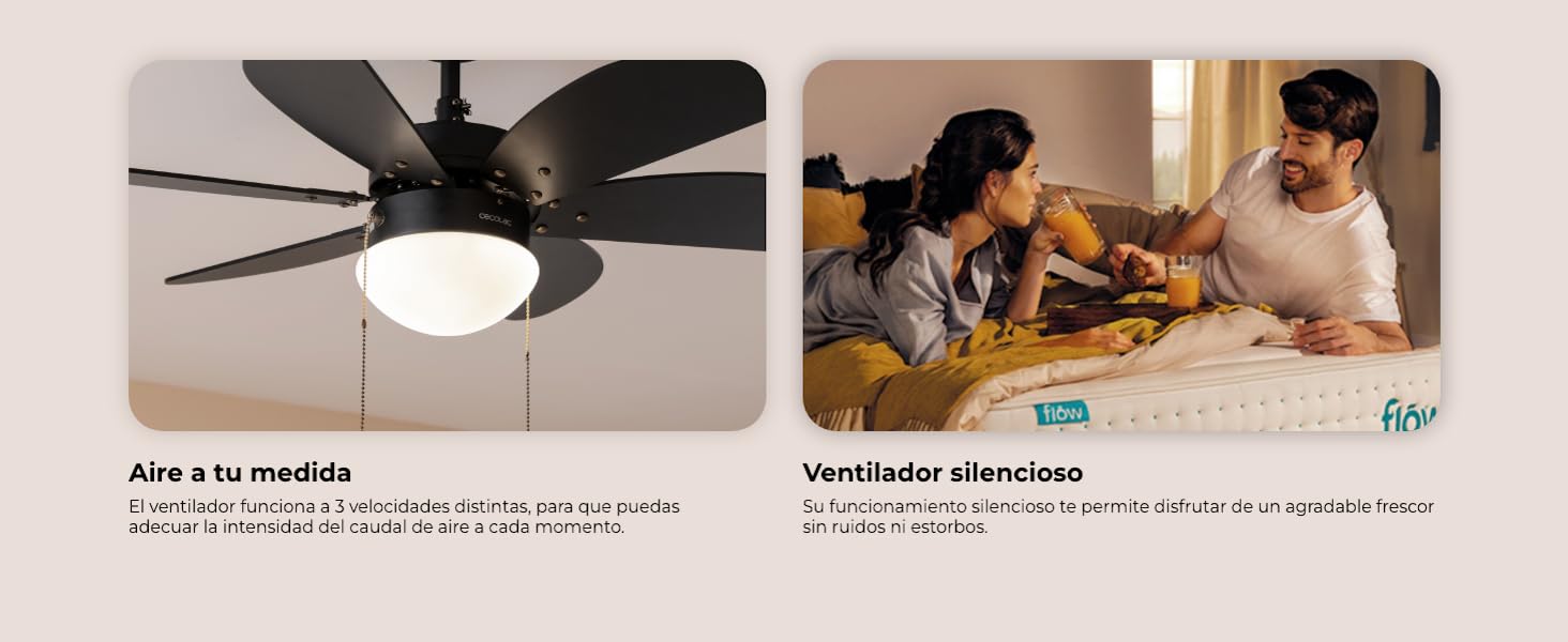 ventilador de techo con luz led ventiladores lampara aspas silencioso dormitorio Cecotec ceiling fan