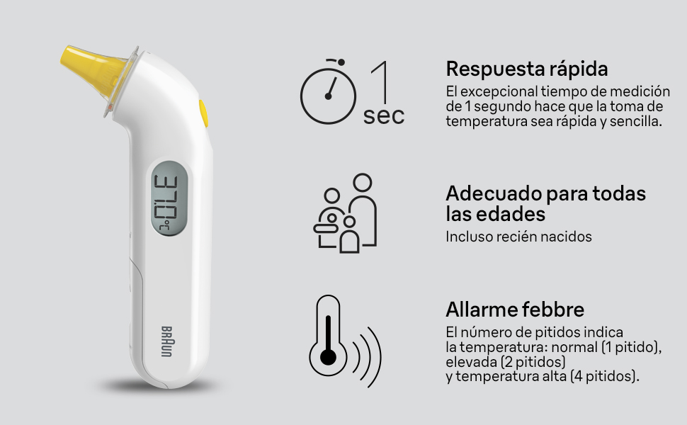 Termómetro; oído; Braun; ThermoScan; Age Precision; fiebre; clínicamente preciso; fiable;