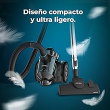 aspiradora trineo sin bolsa con cable aspirador 2 litros capacidad accesorios compacto ligero 20kPa