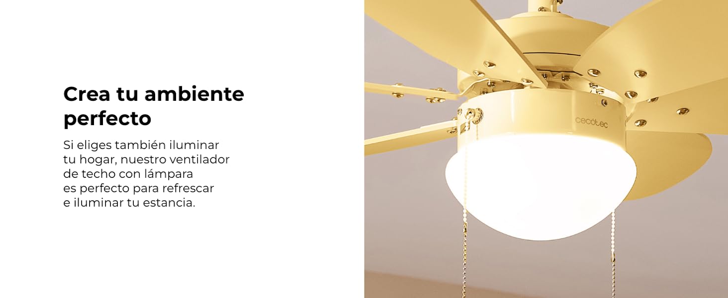 ventilador de techo con luz led ventiladores lampara aspas silencioso dormitorio Cecotec ceiling fan