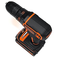 top-down view of black+decker drill and powerconnect charger