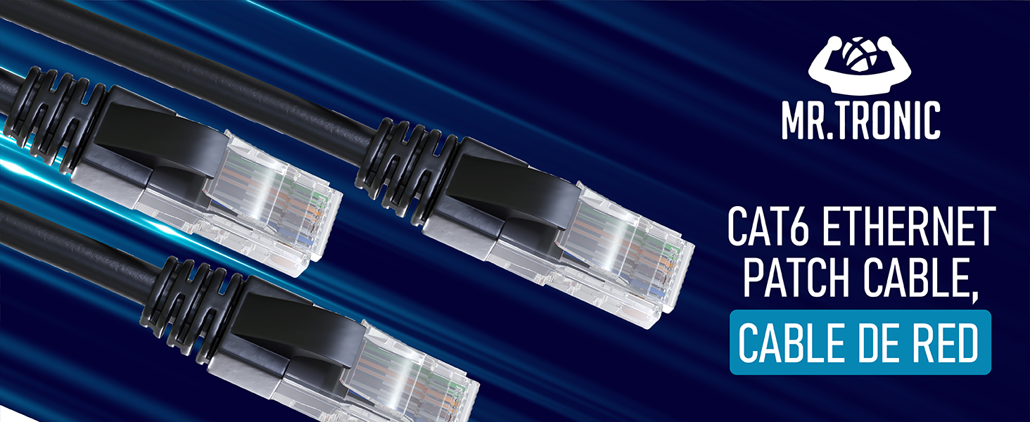cable Ethernet Cat6 negro alta velocidad, conexión confiable para hogar y oficina RJ45