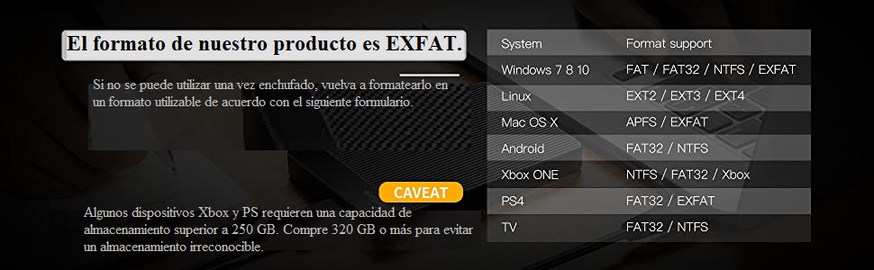 El formato de nuestro producto es EXFAT